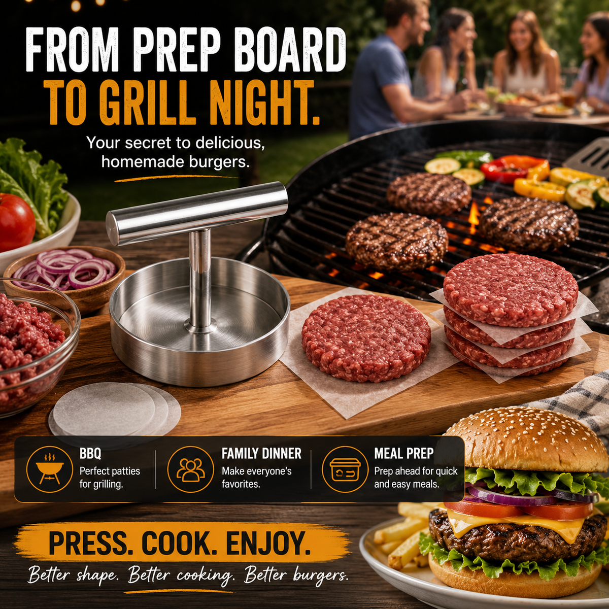 š BBQ FAVORITE | Manual Burger Patty Press ā Uniform Round Patties for Grilling, Meal Prep & Home Cooking