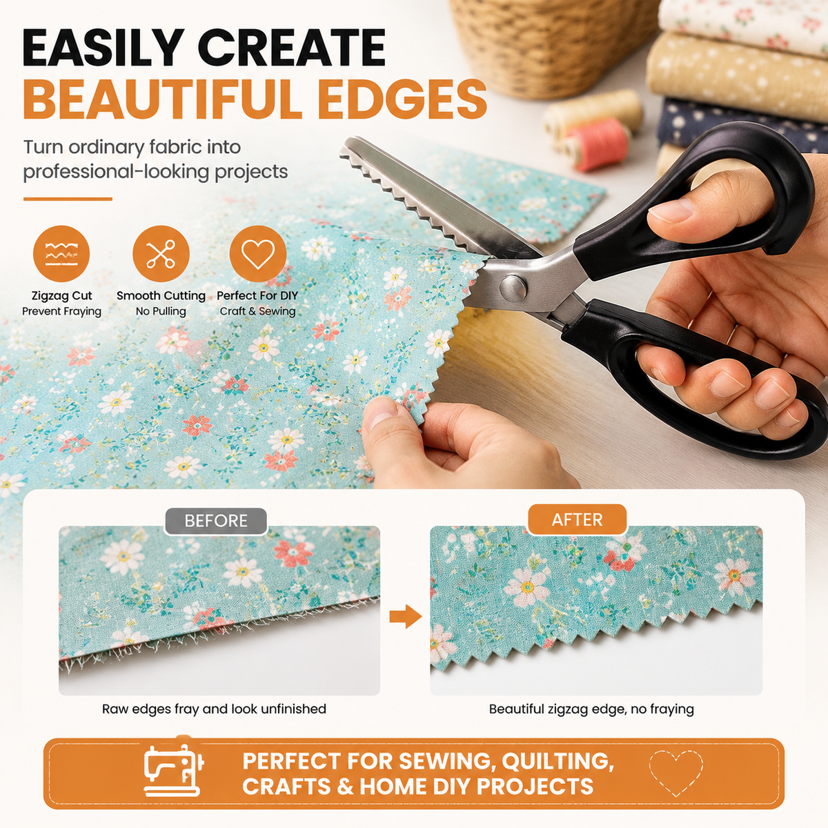 Professional Pinking Shears – Sharp Serrated Fabric Scissors for Clean Zigzag Edges