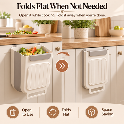 🔥 Limited-Time 49% OFF 🗑️Foldable Hanging Kitchen Trash Can | No-Bend, Space-Saving Cabinet Bin🥕