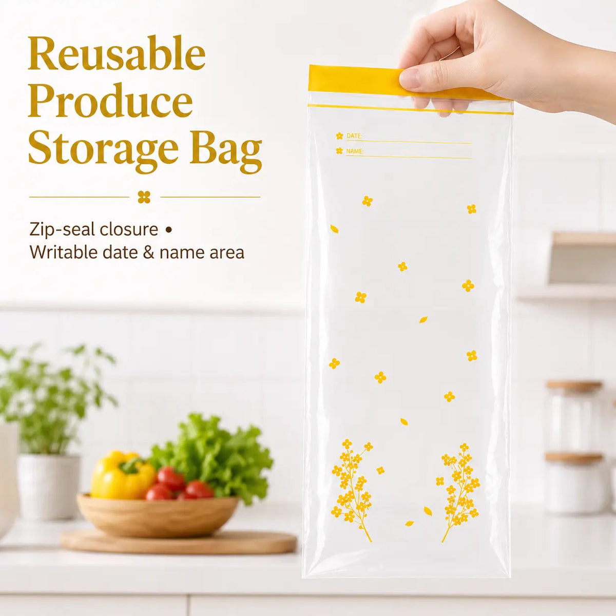 🥬 25% OFF | 15PCS Thick Double-Seal Food Storage Bags – Reusable Produce Pouches