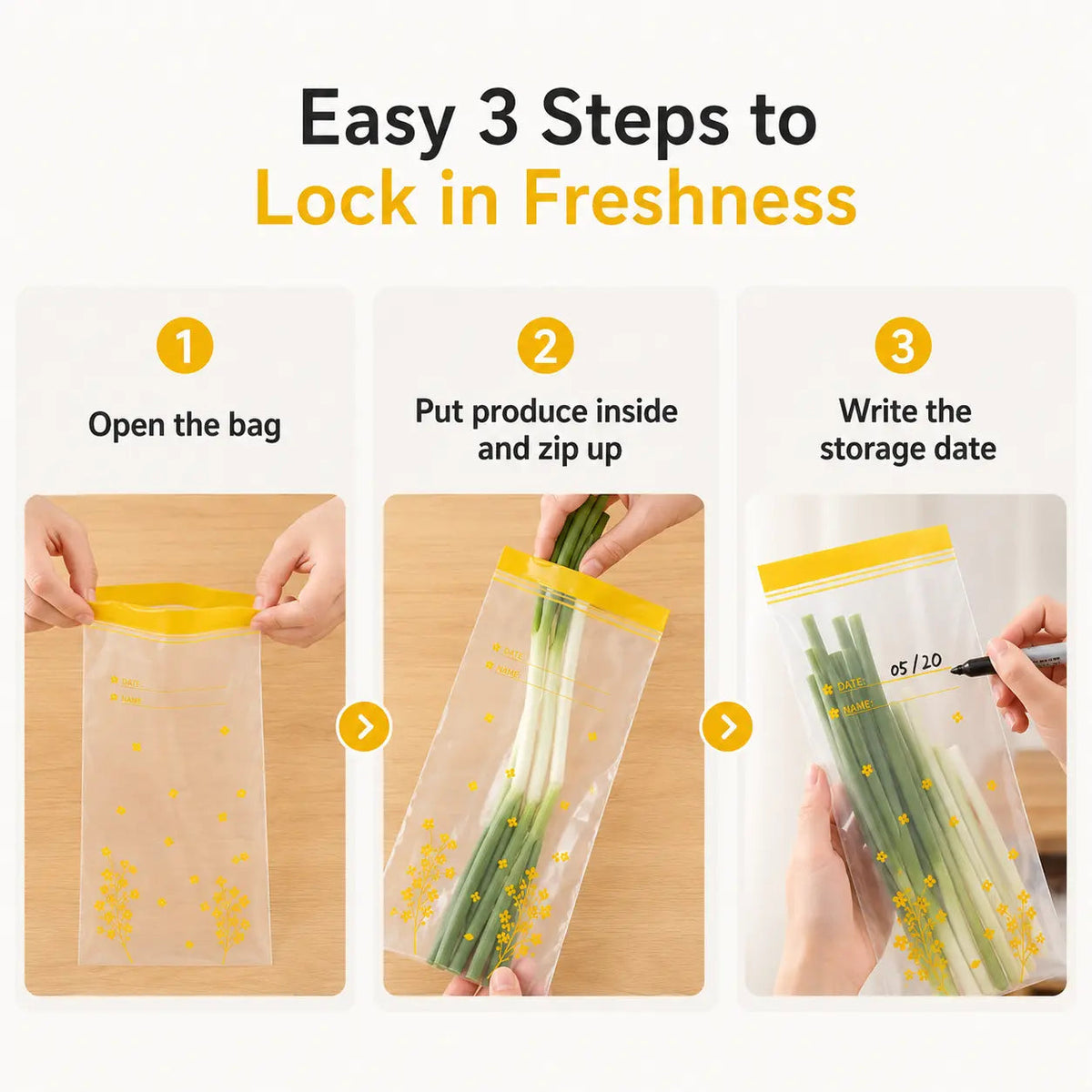 🥬 25% OFF | 15PCS Thick Double-Seal Food Storage Bags – Reusable Produce Pouches