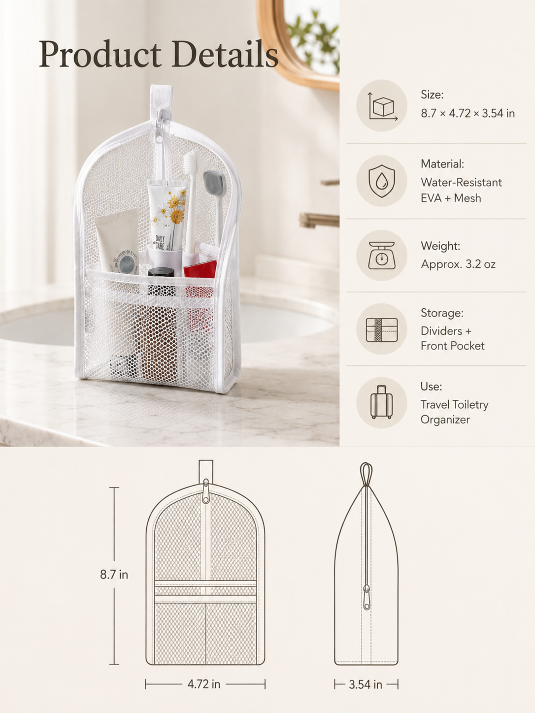 Self-Standing Travel Toiletry Pouch – Upright Organizer