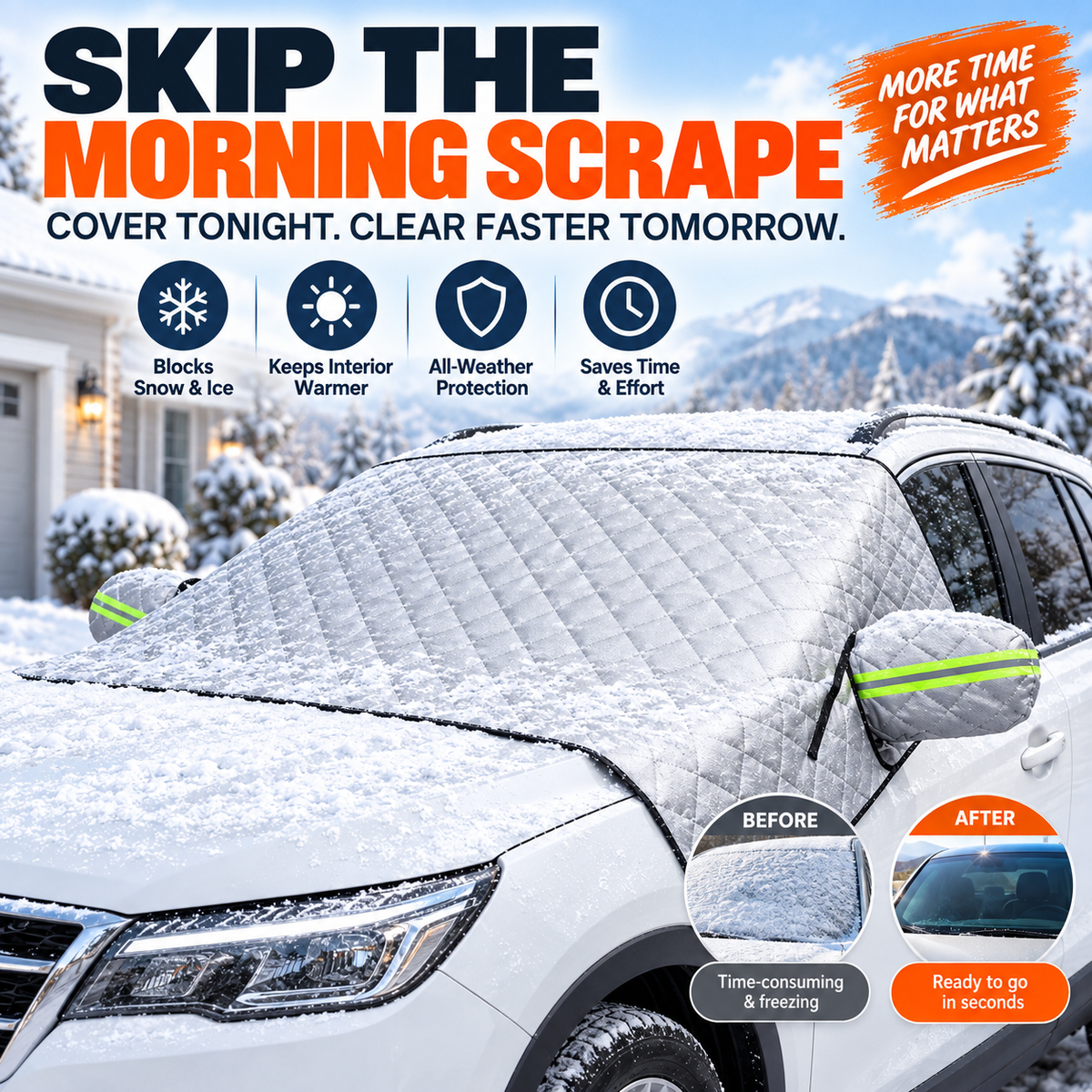 ❄️ Quilted Windshield Snow Cover with Mirror Protection for Winter
