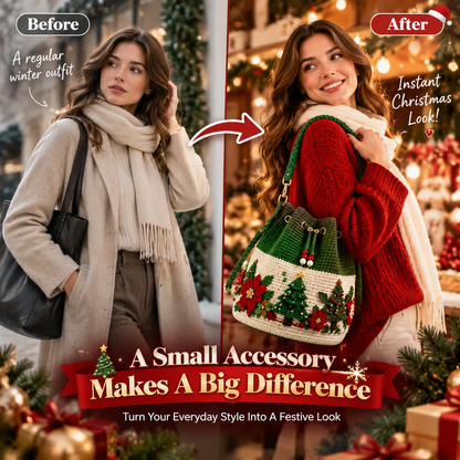 🎄 Christmas Crochet-Style Bucket Bag — Festive Charm for Every Outfit & a Thoughtful Gift for Her ！！！🎁