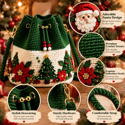 🎄 Christmas Crochet-Style Bucket Bag — Festive Charm for Every Outfit & a Thoughtful Gift for Her ！！！🎁