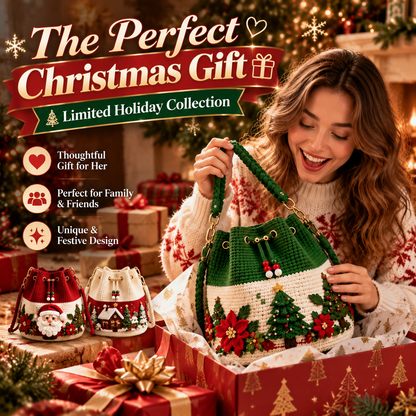 🎄 Christmas Crochet-Style Bucket Bag — Festive Charm for Every Outfit & a Thoughtful Gift for Her ！！！🎁