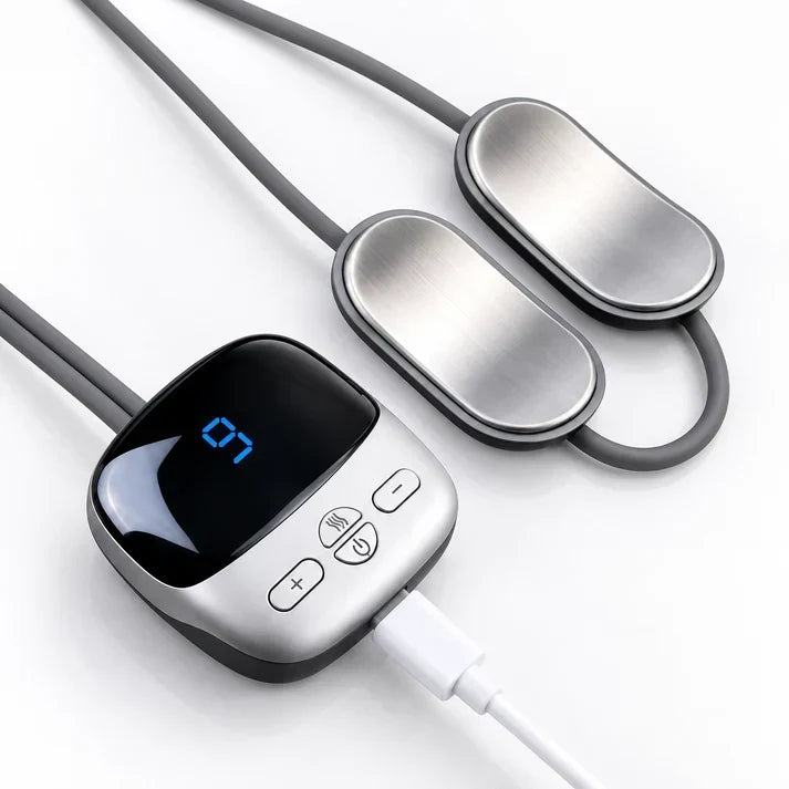 🔥Mini Necklace-Style Neck Massager — 4 Modes, 9 Intensity Levels, 3 Heat Settings, Smart Dual-Pulse Pendant Design!!!💆‍♀️✨