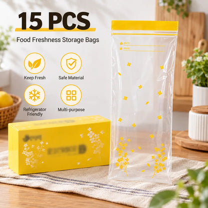 🥬 25% OFF | 15PCS Thick Double-Seal Food Storage Bags – Reusable Produce Pouches